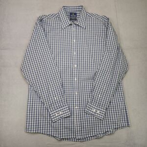 Stafford Travel Performance Super Shirt Mens 17 Blue Plaid Long Sleeve Button Up